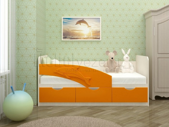 Дельфин-3 Кровать детская 3 ящика без ручек 1.6 Оранжевый глянец в Барнауле - barnaul.mebel54.com | фото