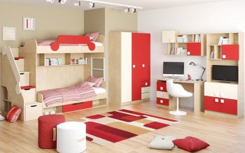 Детская комната Бэрри (Бежевый/Красный/корпус Клен) в Барнауле - barnaul.mebel54.com | фото