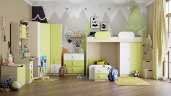 Детская комната Эппл (Зеленый/Белый/корпус Клен) в Барнауле - barnaul.mebel54.com | фото