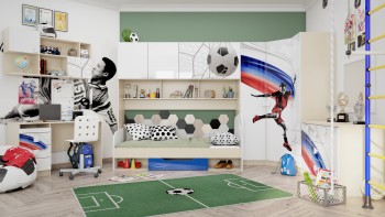 Детская комната Футбол ЧМ (Белый/Синий/корпус Клен) в Барнауле - barnaul.mebel54.com | фото
