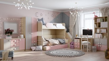 Детская комната Грэйси (Розовый/Серый/корпус Клен) в Барнауле - barnaul.mebel54.com | фото