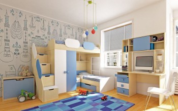 Детская комната Скай (Синий/Белый/корпус Клен) в Барнауле - barnaul.mebel54.com | фото