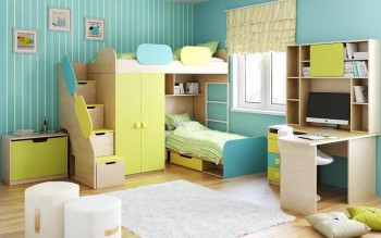 Детская комната Смайли (Желтый/Голубой/Зеленый/корпус Клен) в Барнауле - barnaul.mebel54.com | фото