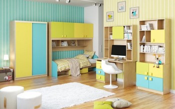 Детская комната Смайли (Желтый/Голубой/Зеленый/корпус Клен) в Барнауле - barnaul.mebel54.com | фото