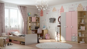 Диван-кровать Грэйси (Розовый/Серый/корпус Клен) в Барнауле - barnaul.mebel54.com | фото