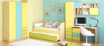 Диван-кровать Смайли (Желтый/Зеленый/корпус Клен) в Барнауле - barnaul.mebel54.com | фото