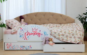 Кровать детская Эльза с бортиком Принцесса Белый/Бежевый в Барнауле - barnaul.mebel54.com | фото
