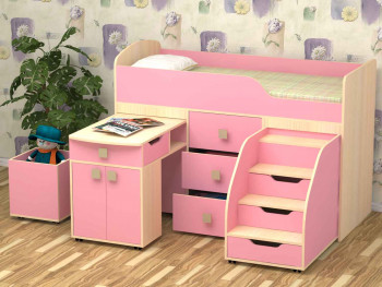 Кровать детская Фея 1.6 Дуб молочный/Розовый в Барнауле - barnaul.mebel54.com | фото