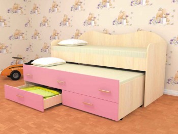 Кровать детская Нимфа двухместная 2.0 Дуб молочный/Розовый в Барнауле - barnaul.mebel54.com | фото