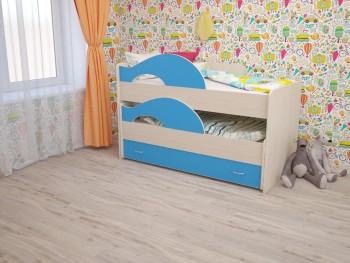 Кровать детская Радуга 1600 Млечный дуб/Голубой в Барнауле - barnaul.mebel54.com | фото