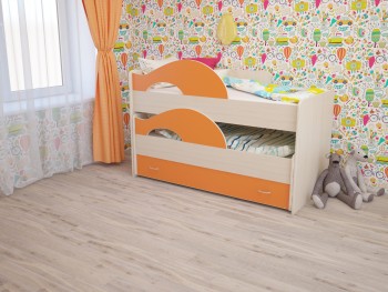 Кровать детская Радуга 1600 Млечный дуб/Оранжевый в Барнауле - barnaul.mebel54.com | фото