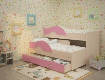 Кровать детская Радуга 1600 Млечный дуб/Розовый в Барнауле - barnaul.mebel54.com | фото