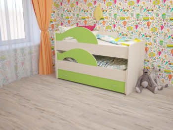 Кровать детская Радуга 1600 Млечный дуб/Салатовый в Барнауле - barnaul.mebel54.com | фото