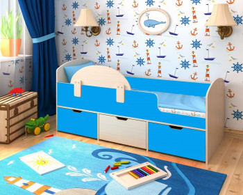 Кровать Малыш-мини с бортиком Дуб молочный/Голубой в Барнауле - barnaul.mebel54.com | фото
