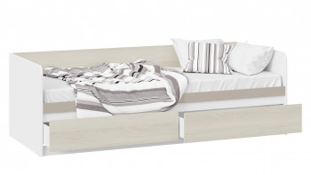 Кровать «Сканди» с 2 ящиками Дуб Гарден/Белый/Глиняный серый в Барнауле - barnaul.mebel54.com | фото