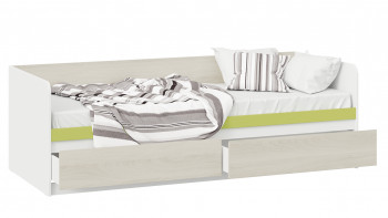 Кровать «Сканди» с 2 ящиками Дуб Гарден/Белый/Зеленый в Барнауле - barnaul.mebel54.com | фото