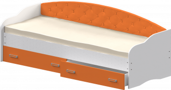 Кровать Софа-7 с мягкой спинкой (800х1900) Белый/Оранжевый в Барнауле - barnaul.mebel54.com | фото