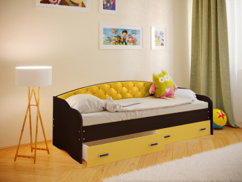 Кровать Софа-7 с мягкой спинкой (800х1900) Венге/Желтый в Барнауле - barnaul.mebel54.com | фото