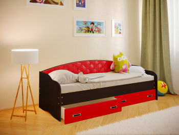 Кровать Софа-7 с мягкой спинкой (800х1900) Венге/Красный в Барнауле - barnaul.mebel54.com | фото