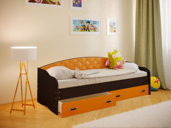 Кровать Софа-7 с мягкой спинкой (800х1900) Венге/Оранжевый в Барнауле - barnaul.mebel54.com | фото