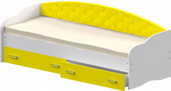 Кровать Софа-7 с мягкой спинкой (800х2000) Белый/Желтый в Барнауле - barnaul.mebel54.com | фото