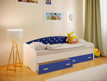Кровать Софа-7 с мягкой спинкой со стразами (800х1900) Белый/Синий в Барнауле - barnaul.mebel54.com | фото
