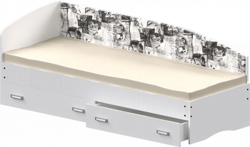 Кровать Софа-9 с мягкой спинкой с рисунком Милана (900х1900) Белый в Барнауле - barnaul.mebel54.com | фото