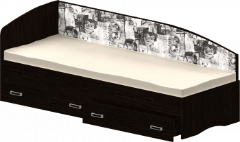 Кровать Софа-9 с мягкой спинкой с рисунком Милана (900х1900) Венге в Барнауле - barnaul.mebel54.com | фото