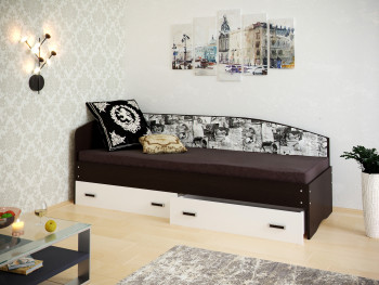 Кровать Софа-9 с мягкой спинкой с рисунком Милана (900х1900) Венге/Белый в Барнауле - barnaul.mebel54.com | фото