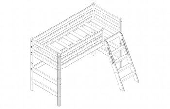Кровать Соня вариант 6 полувысокая с наклонной лестницей Белый полупрозрачный в Барнауле - barnaul.mebel54.com | фото