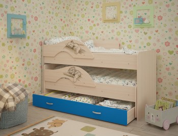 Кровать выкатная Радуга-Сафари детская 1600 Млечный дуб/Голубой в Барнауле - barnaul.mebel54.com | фото