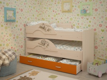 Кровать выкатная Радуга-Сафари детская 1600 Млечный дуб/Оранжевый в Барнауле - barnaul.mebel54.com | фото