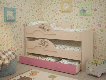 Кровать выкатная Радуга-Сафари детская 1600 Млечный дуб/Розовый в Барнауле - barnaul.mebel54.com | фото