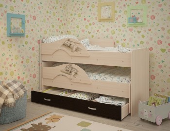 Кровать выкатная Радуга-Сафари детская 1600 Млечный дуб/Венге в Барнауле - barnaul.mebel54.com | фото