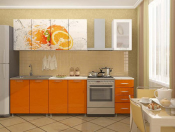 Кухонный гарнитур 1,8м Апельсин (Белый/Оранжевый металлик/Фотопечать апельсин) в Барнауле - barnaul.mebel54.com | фото