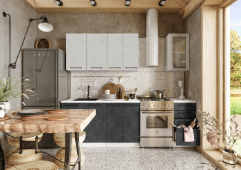 Кухонный гарнитур Нувель 1800мм белый/бетон белый/бетон черный в Барнауле - barnaul.mebel54.com | фото