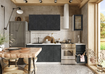 Кухонный гарнитур Нувель 1800мм белый/бетон черный в Барнауле - barnaul.mebel54.com | фото
