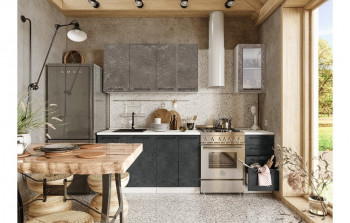 Кухонный гарнитур Нувель 1800мм белый/бетон коричневый/бетон черный в Барнауле - barnaul.mebel54.com | фото