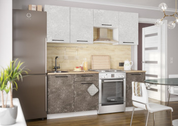 Кухонный гарнитур Нувель 2100мм белый/бетон коричневый в Барнауле - barnaul.mebel54.com | фото