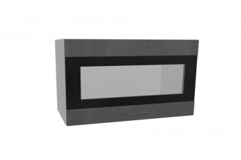 Лофт ПГСФ 600 шкаф верхний горизонтальный со стеклом и фотопечатью (Бетон темный/корпус Серый) в Барнауле - barnaul.mebel54.com | фото