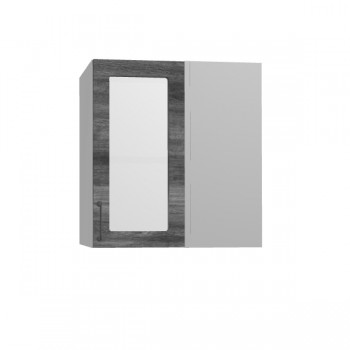 Лофт ПУС 650 шкаф верхний угловой со стеклом (Дуб бурый/корпус Серый) в Барнауле - barnaul.mebel54.com | фото