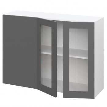 Норд ШВУПС 1000 Шкаф верхний угловой со стеклом (Софт черный/корпус Белый) в Барнауле - barnaul.mebel54.com | фото