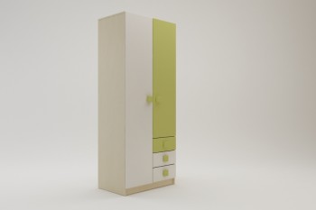 Шкаф 2-х створчатый с ящиками Эппл (Зеленый/Белый/корпус Клен) в Барнауле - barnaul.mebel54.com | фото