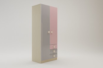 Шкаф 2-х створчатый с ящиками Грэйси (Розовый/Серый/корпус Клен) в Барнауле - barnaul.mebel54.com | фото