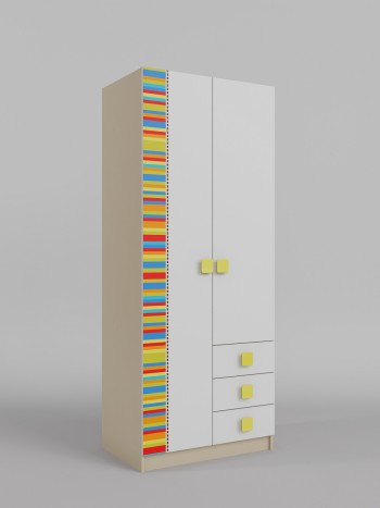 Шкаф 2-х створчатый с ящиками Клаксон без машинок (Белый/корпус Клен) в Барнауле - barnaul.mebel54.com | фото