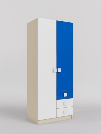 Шкаф 2-х створчатый с ящиками Скай люкс (Синий/Белый/корпус Клен) в Барнауле - barnaul.mebel54.com | фото