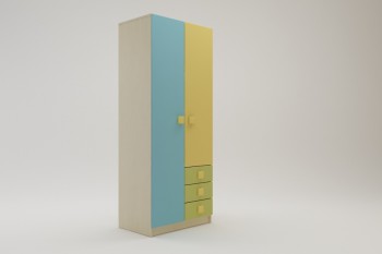 Шкаф 2-х створчатый с ящиками Смайли (Желтый/Голубой/Зеленый/корпус Клен) в Барнауле - barnaul.mebel54.com | фото