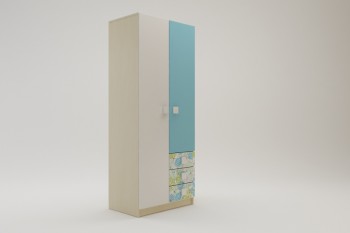Шкаф 2-х створчатый с ящиками Твит (Белый/Зеленый/корпус Клен) в Барнауле - barnaul.mebel54.com | фото