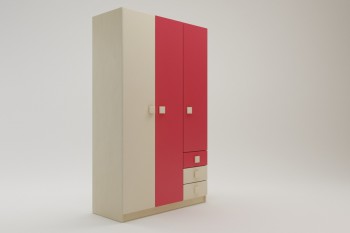 Шкаф 3-х створчатый с ящиками Бэрри (Бежевый/Красный/корпус Клен) в Барнауле - barnaul.mebel54.com | фото