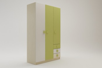 Шкаф 3-х створчатый с ящиками Эппл (Зеленый/Белый/корпус Клен) в Барнауле - barnaul.mebel54.com | фото